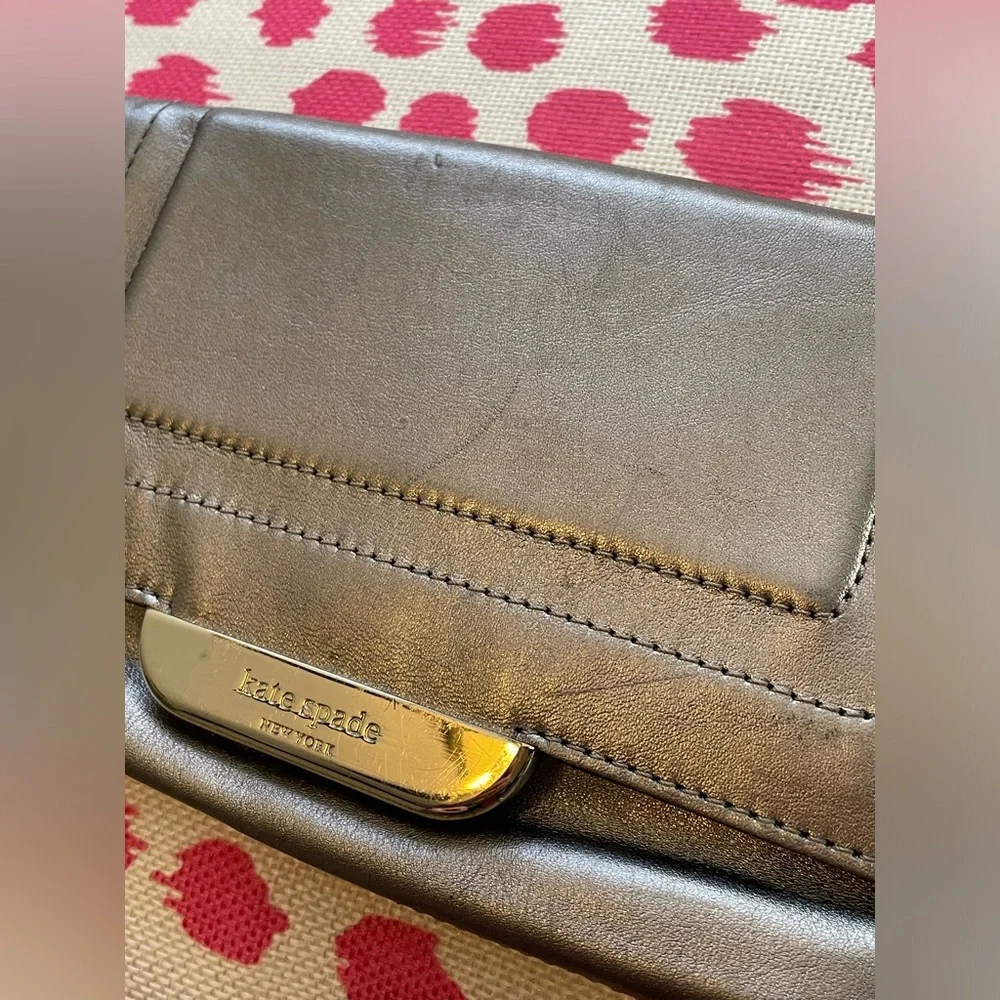 Kate Spade Metallic Silver Leather Flap Clutch/Wristlet